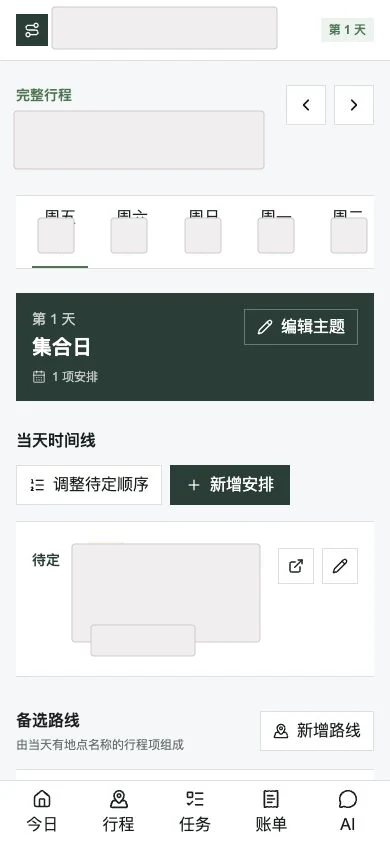 脱敏后的 AI 旅行管理助手行程页面